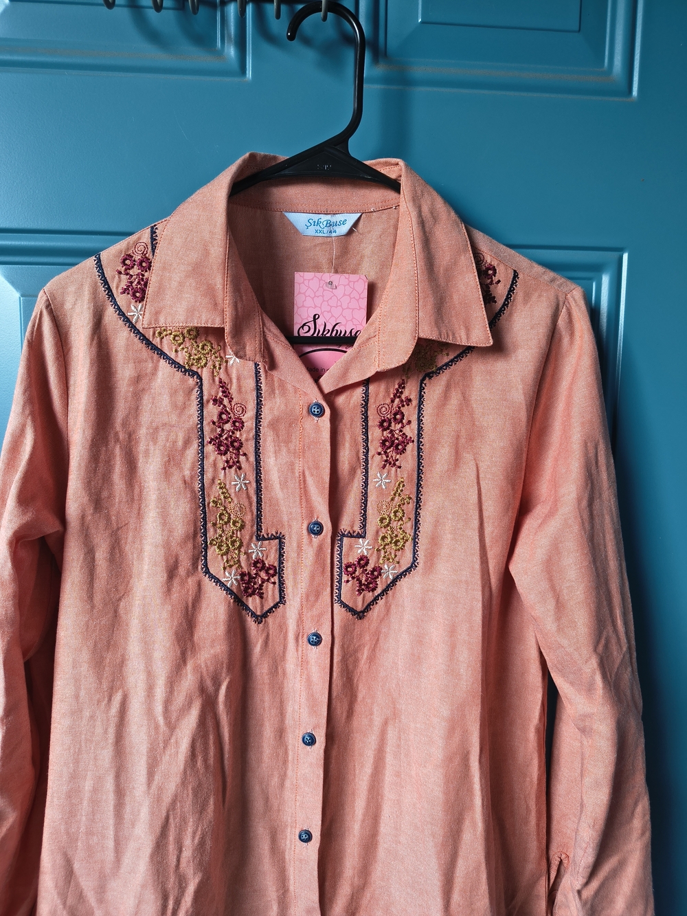 Peach Embroidered Button-Front Tunic - Picture 3 of 14